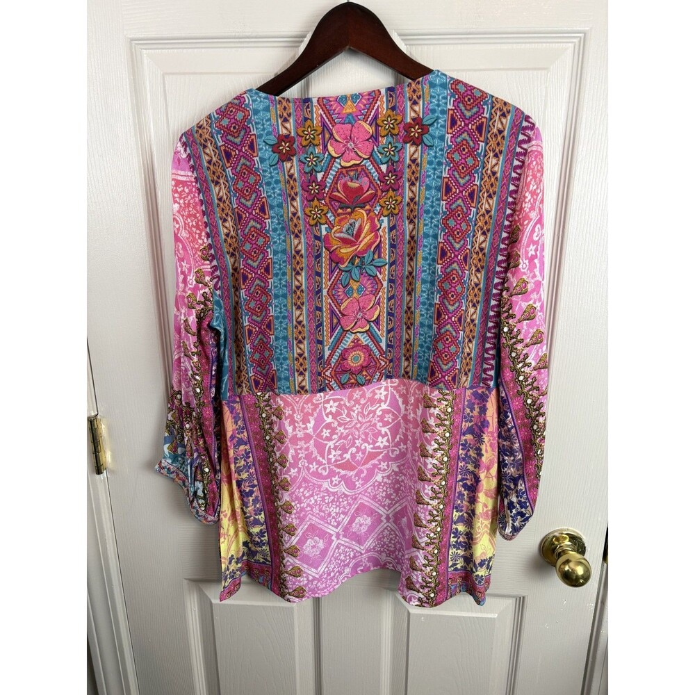 Colorful Floral Boho Women’s Top - Pink Multi - Picture 6 of 6